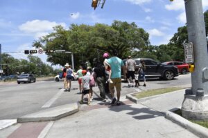 Pedestrians using crosswalk