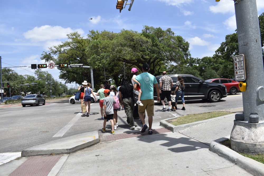 Pedestrians using crosswalk